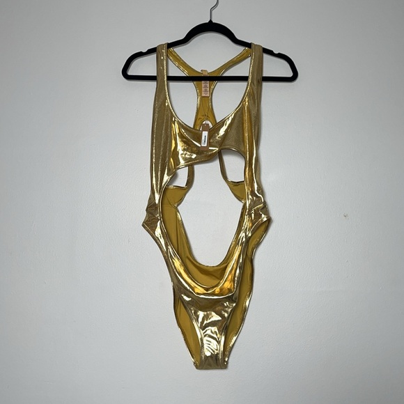 NWT SKIMS Signature Swim Cut Out Gold Metallic Monokini Swimsuit 3X - Picture 5 of 13